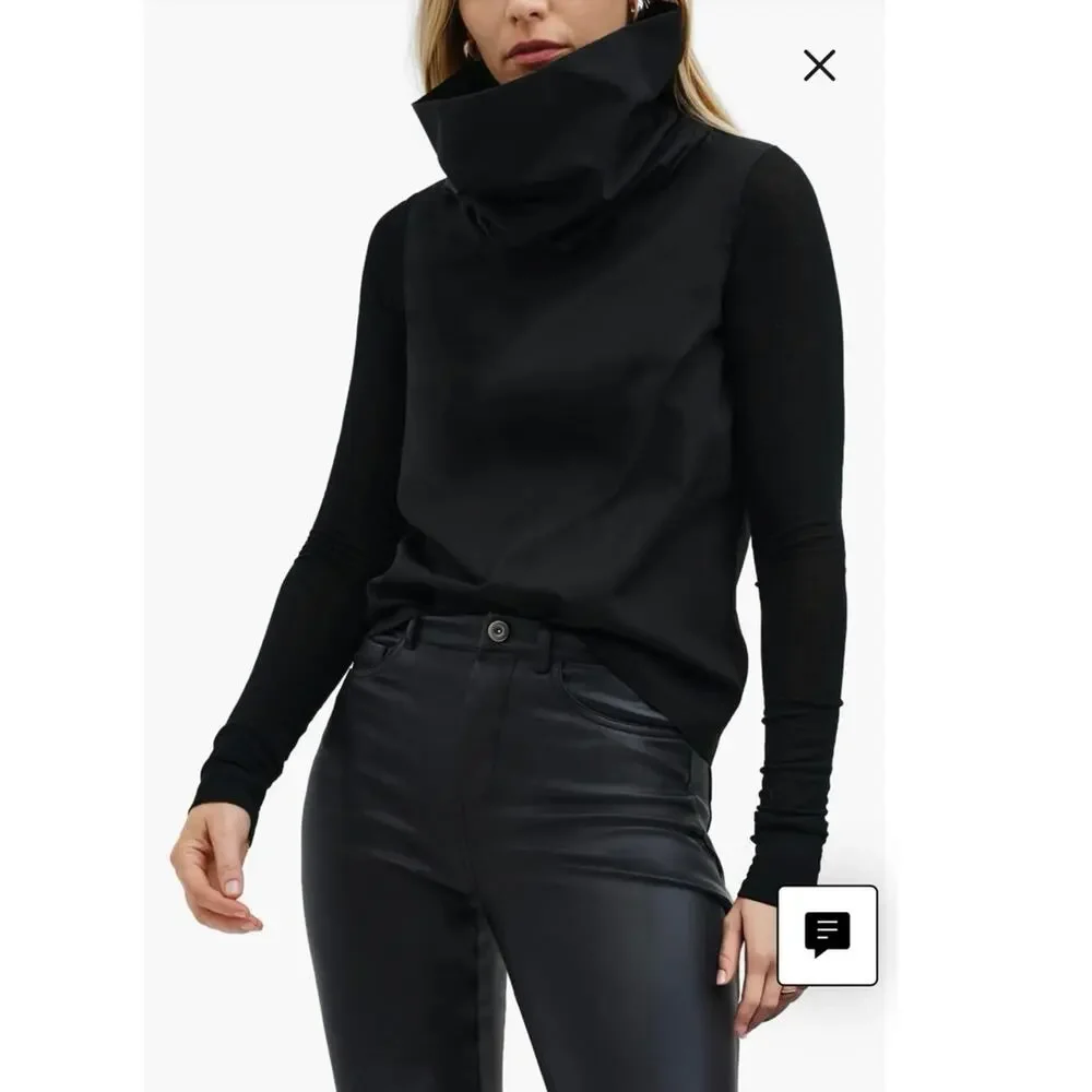 NWOT Marcella Atlantic Turtleneck Mixed Media Top in Black SZ S
